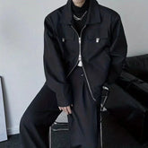 Hearujoy Simple Lapel Jacket Men Women High Street Short Khaki Baseball Uniform Oversize Multiple Pockets Metal Decoration Bomber Coat